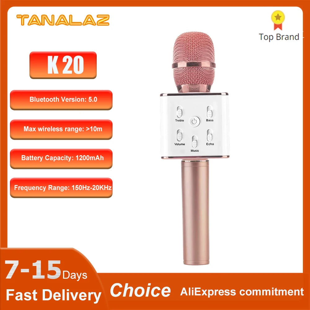 TANALAZ K20 Bluetooth Wireless Karaoke Microphone with LED Light Portable Singing Machine for Home Parties and Gifts