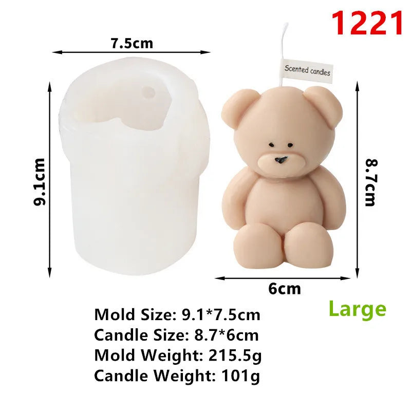 3D Cute Cartoon Bear Silicone Candle Mold for DIY Mini Bear Decor
