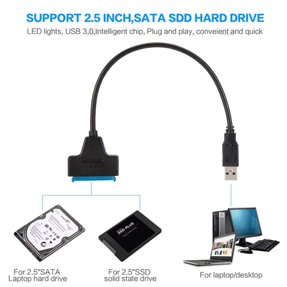 USB 3.0 2.0 SATA Adapter Up To 6 Gbps For 2.5 Inch HDD SSD