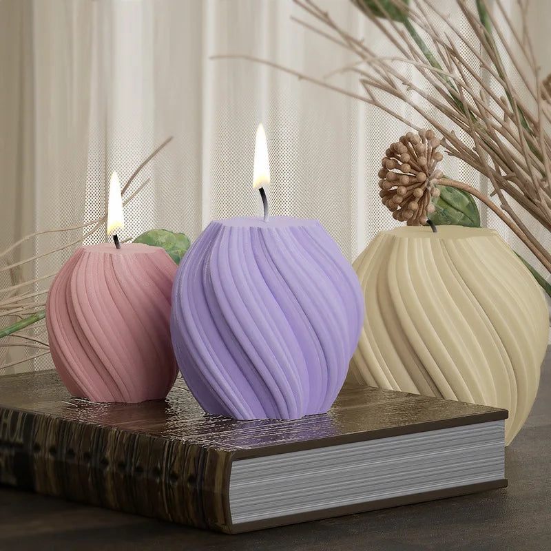3D Rotating Pillar Candle Silicone Mold Geometric Wave Design
