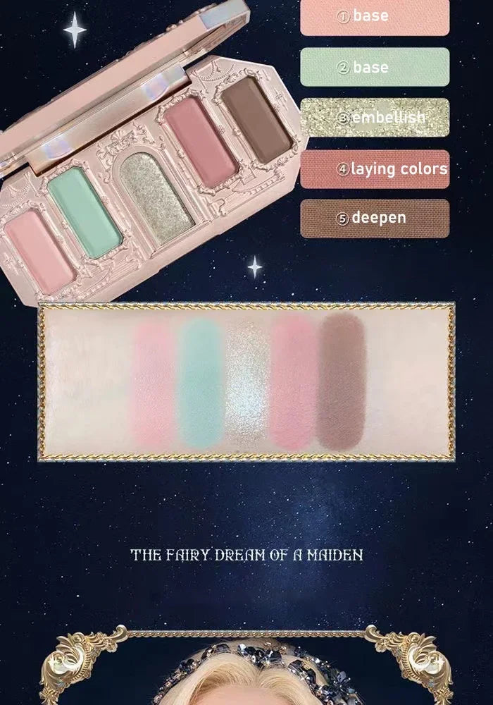 Flower Knows Moonlight Mermaid Eyeshadow Palette 8 Color Eye Makeup with Matte Shimmer and Glitter Finishes for Stunning Looks