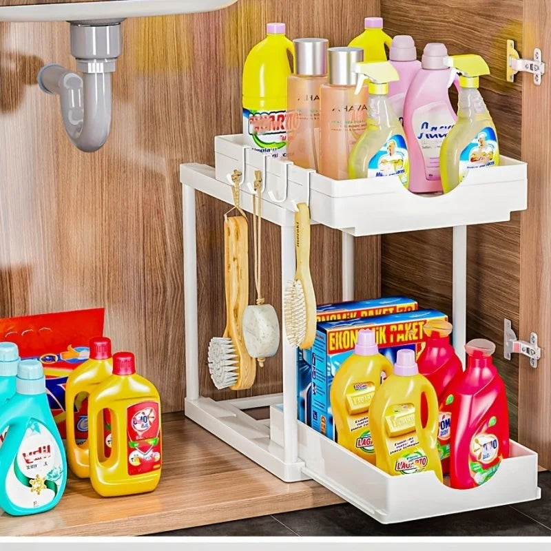 2 Tier Under Sink Organizer Sliding Cabinet Basket Rack