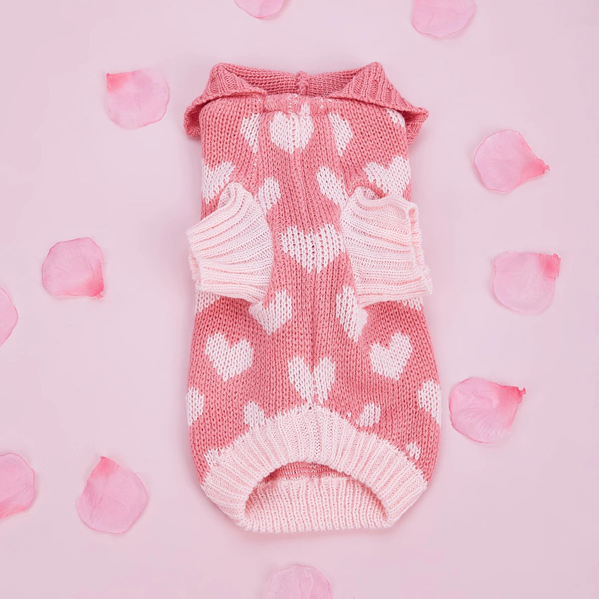 Dog Sweaters Everyday and Valentine's Day Hooded Turtleneck Pink for Small Medium Dogs