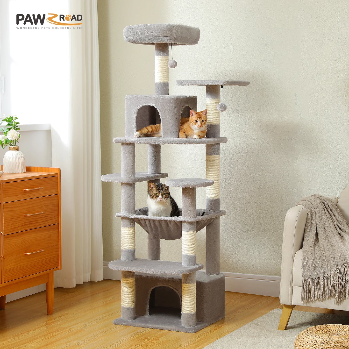 184cm Large Cat Tree and Tower for Indoor Cats With Scratching Posts and Spacious Hammocks