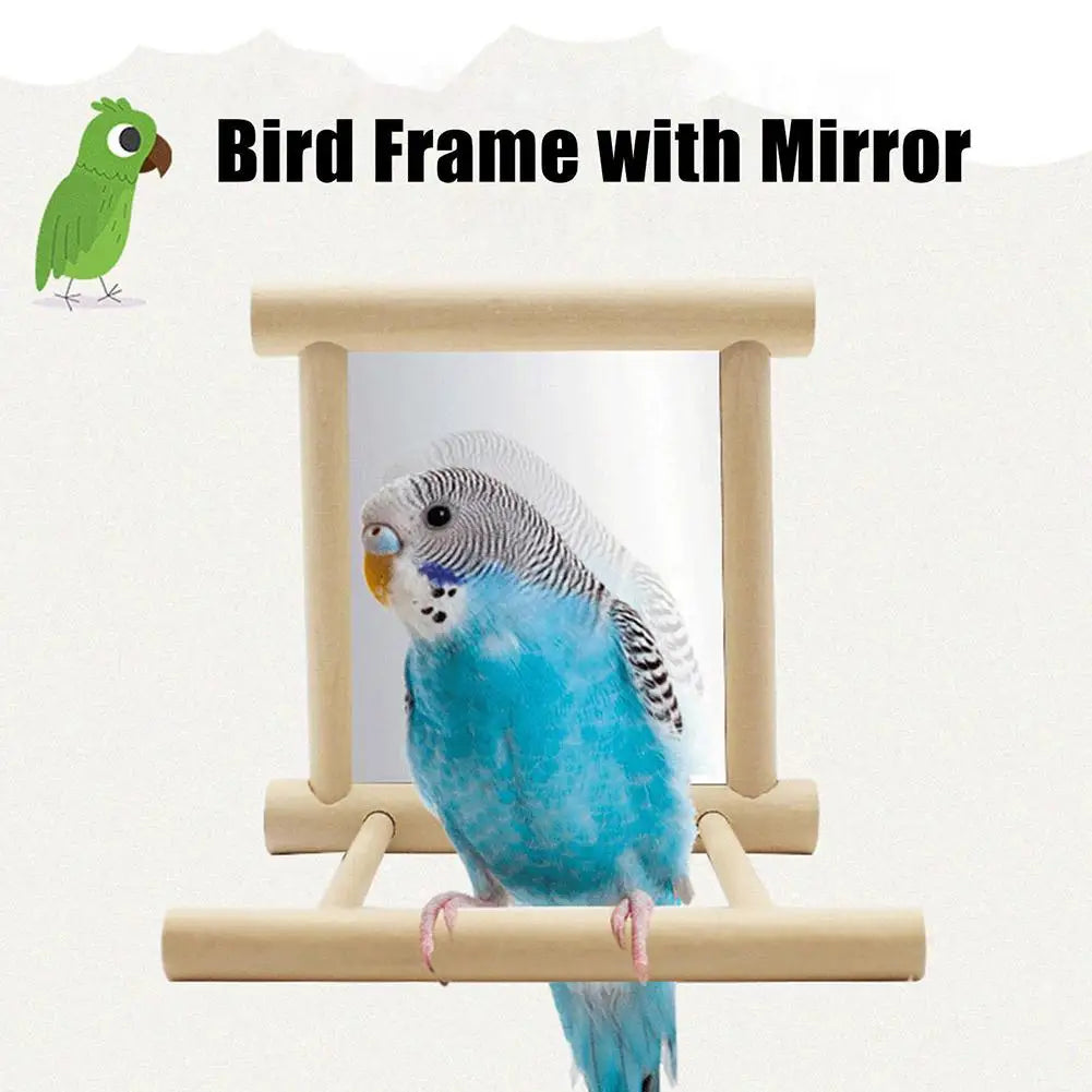 Wood Bird Mirror With Perch Stand Bird Cage Swing Toy Bird Toy For Parrot Parakeets Cockatiels Cage Parakeet Accessories