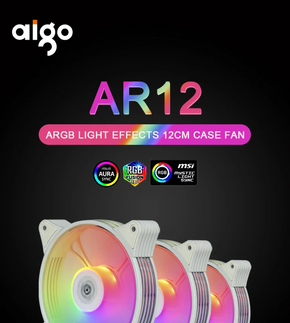 Aigo AR12 White 120mm RGB Fan Cooling Kit for PC Gamer