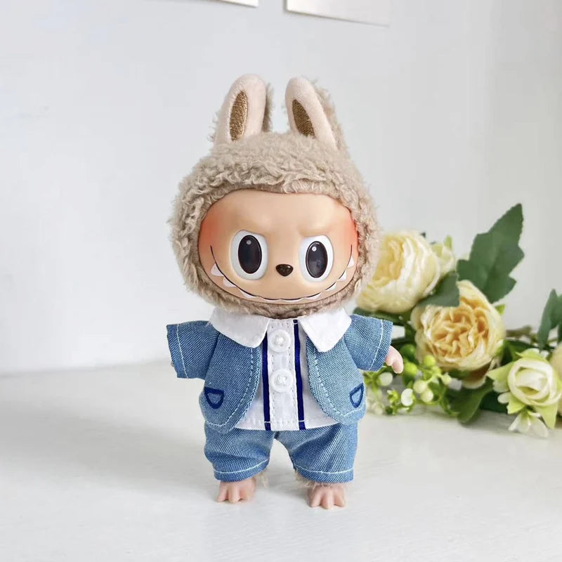 17cm Cute Mini Plush Doll Shark Onesie Clothes Outfit Accessories for Kpop Exo Labubu Dolls