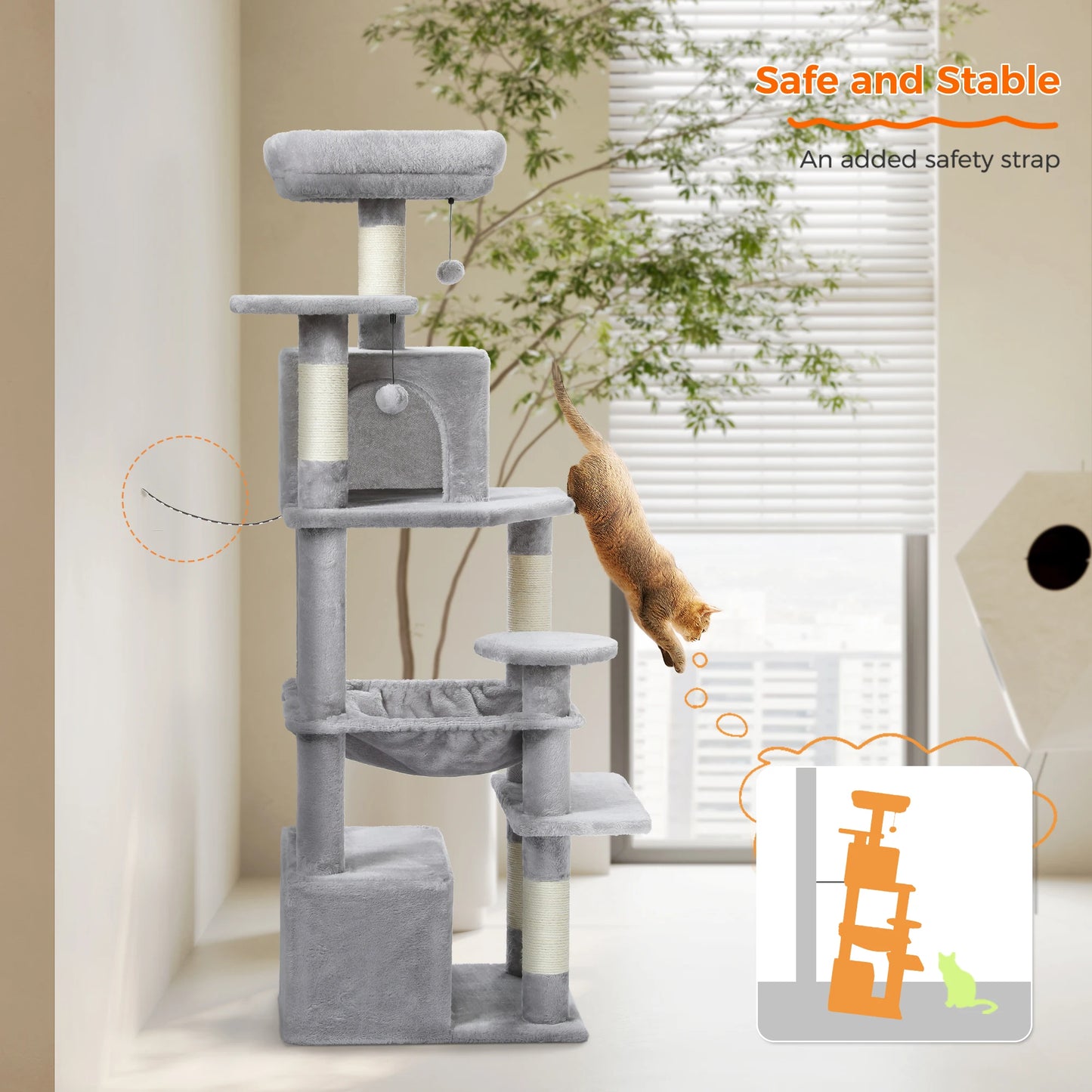 184cm Large Cat Tree and Tower for Indoor Cats With Scratching Posts and Spacious Hammocks