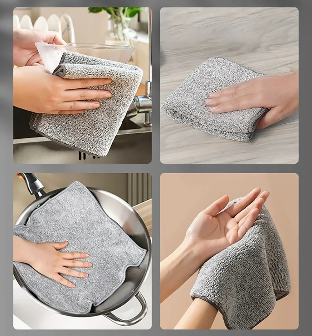 Gray Bamboo Charcoal Super Absorbent Microfiber Dishcloths for Kitchen Cleaning 1/100PCS Set