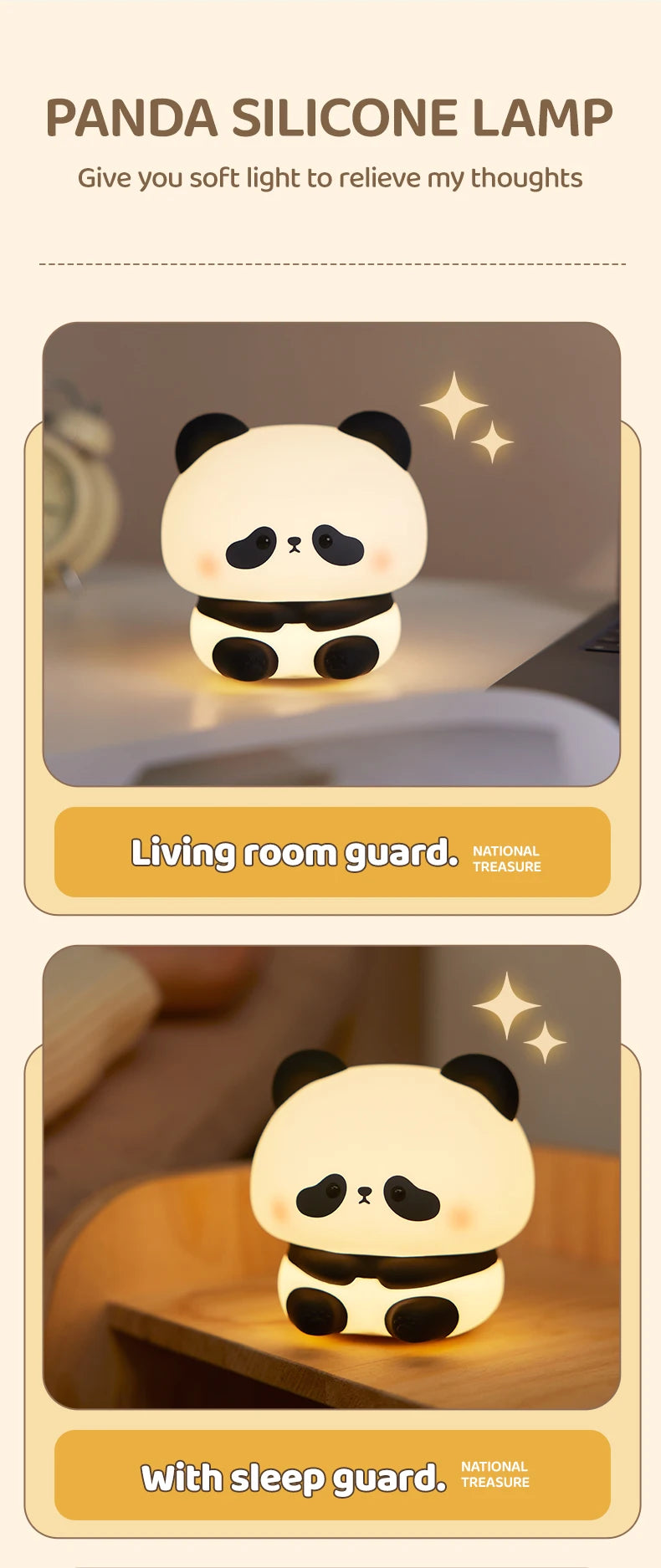 Panda LED Night Light Cute Silicone Touch Lamp USB Rechargeable Bedroom Decor Perfect Children's Gift