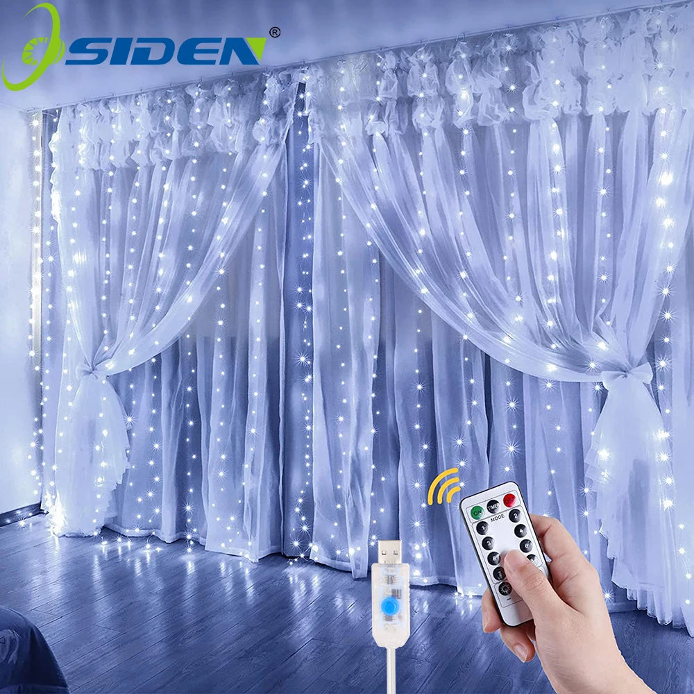 LED Curtain Garland Lights 8 Modes USB Power Remote Control Waterproof Fairy Light Festive Lighting Wedding Christmas Decor