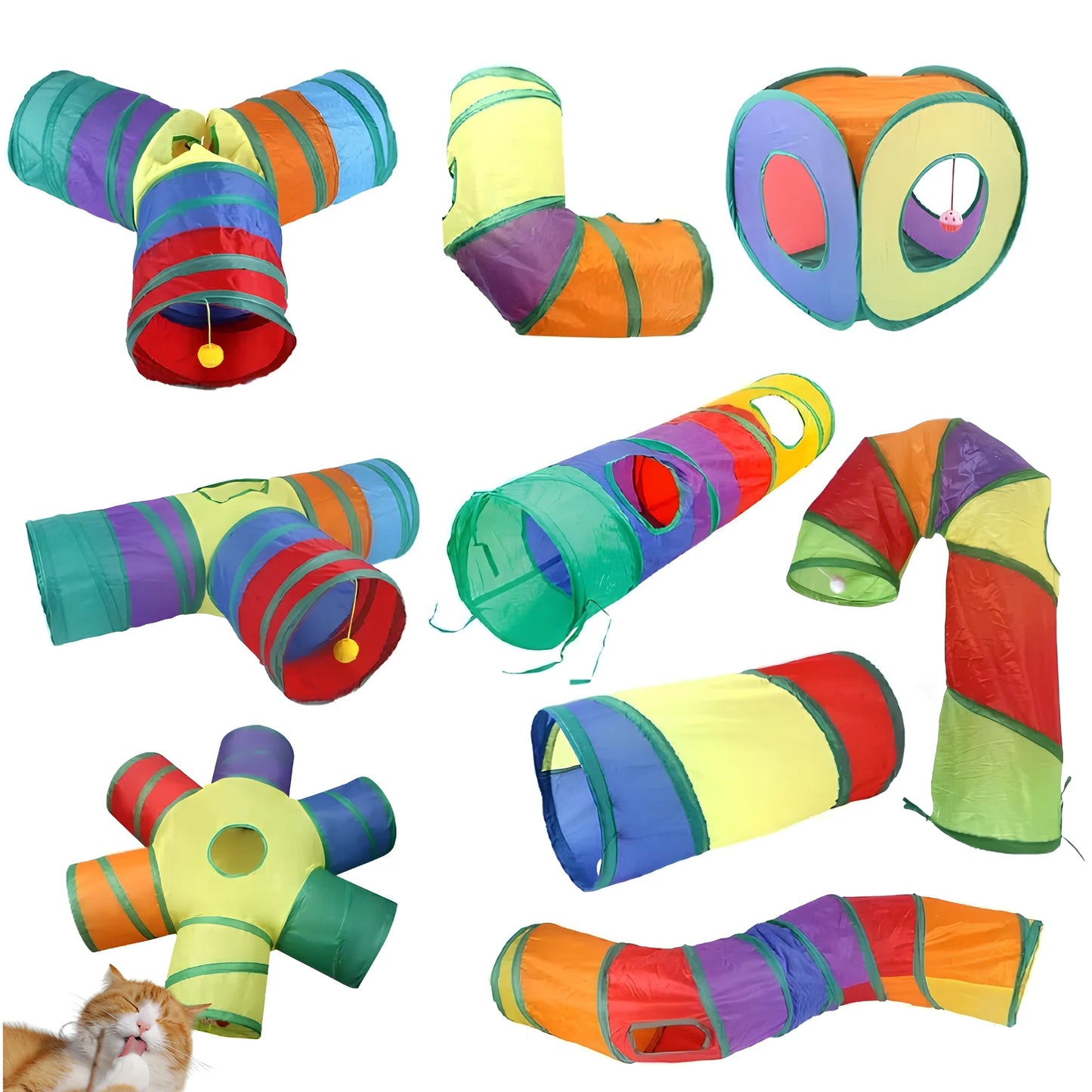 cat play tunnel interactive toy,hide and seek tunnel, portable&collapsible pop up cat tunnel for cats' instinct