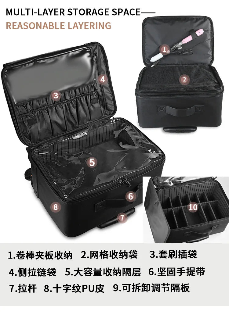 Makeup Travel Case 2in1 Rolling Organizer with Detachable Wheels