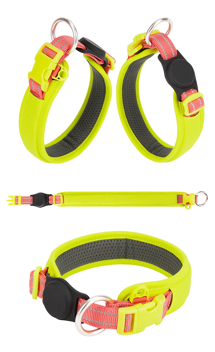 Personalized Adjustable Nylon Reflective Dog Collar with AirTag Holder for Small Medium and Large Dogs