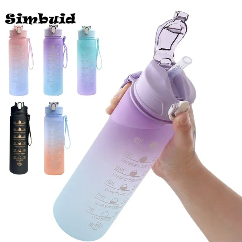600ML Sports Water Bottle with Time Marker Leak-proof Fitness Cup