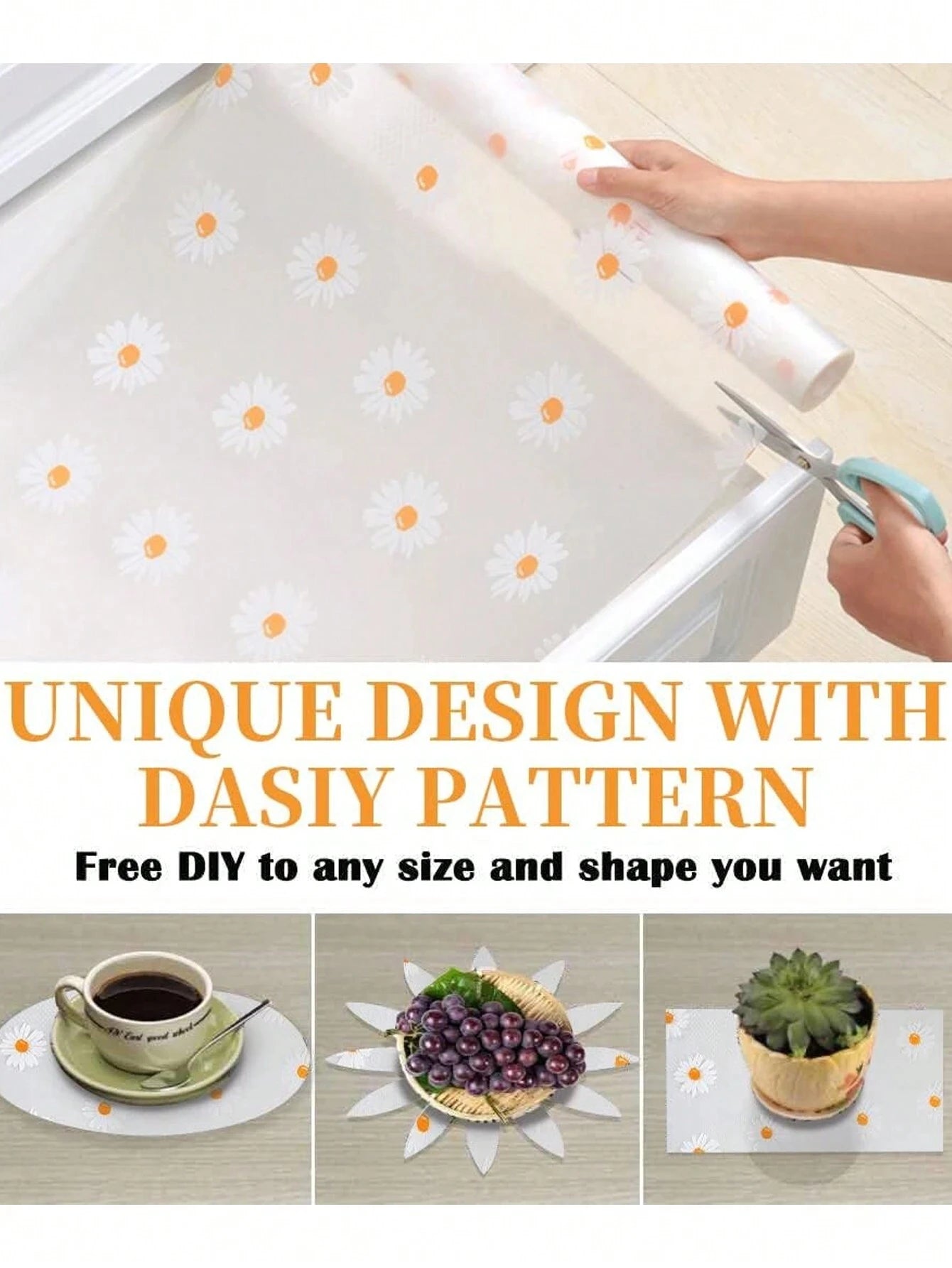 Daisy Shelf Liner Roll Non Adhesive EVA Waterproof Mat for Kitchen Cabinets and Fridge Organization