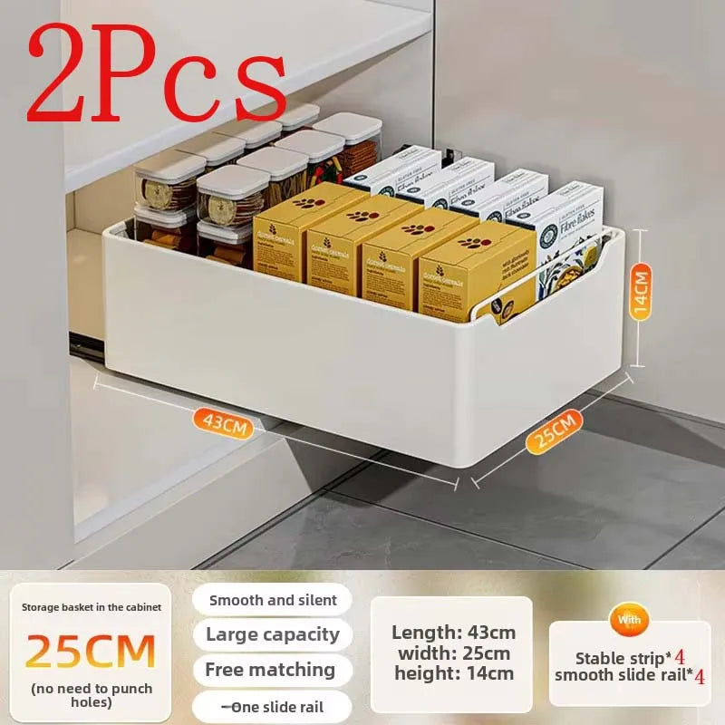 New Kitchen Storage Rack with Slide Rails Pull-out Drawer Organizer