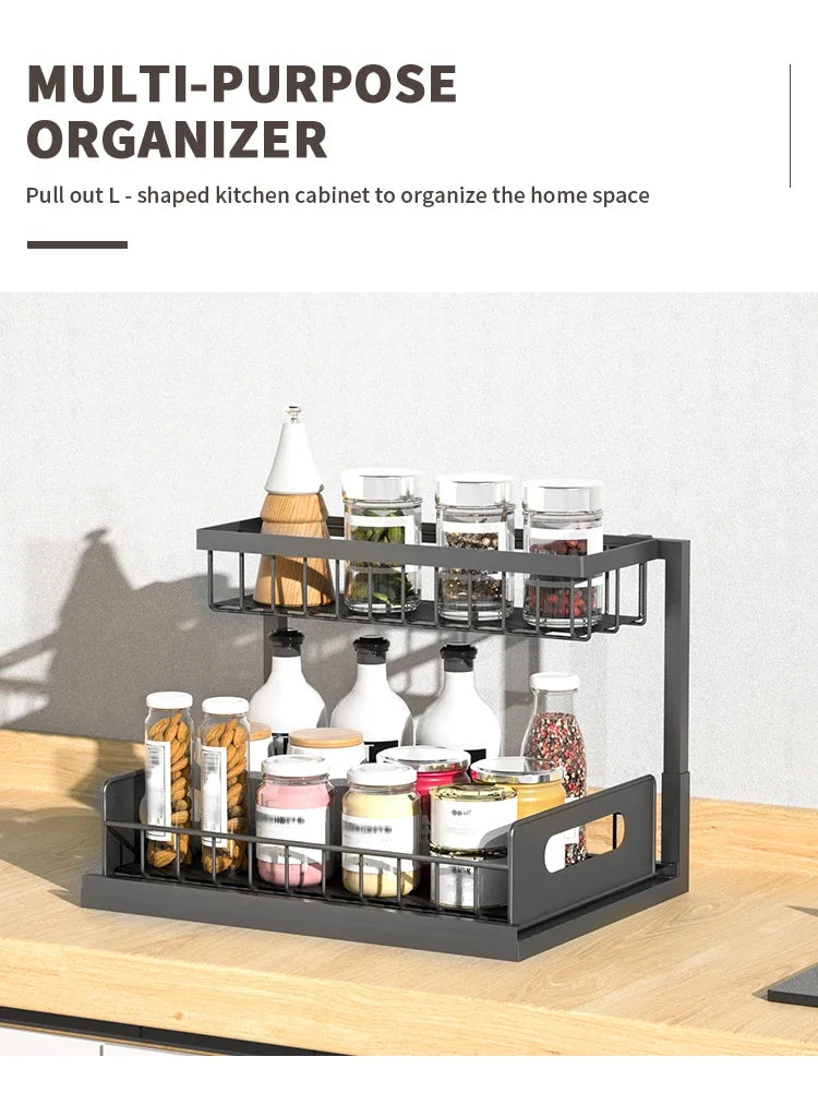 2 Tier Under Sink Organizers with Sliding Drawer for Bathroom and Kitchen Storage