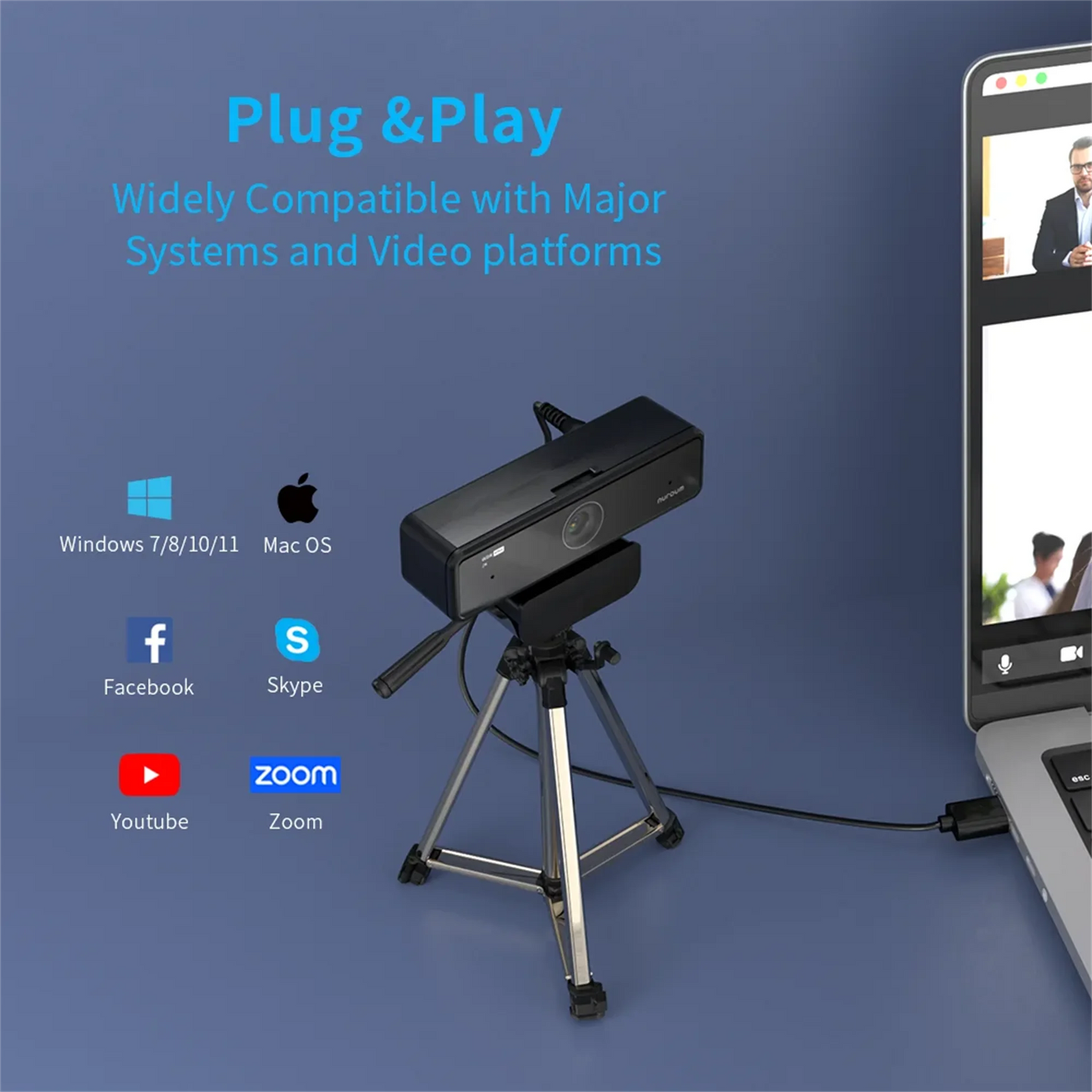 NURUM V11 2K Webcam with Dual Microphones 1080P 60fps and 1440P 30fps FHD for PC and Laptop Streaming and Conferencing