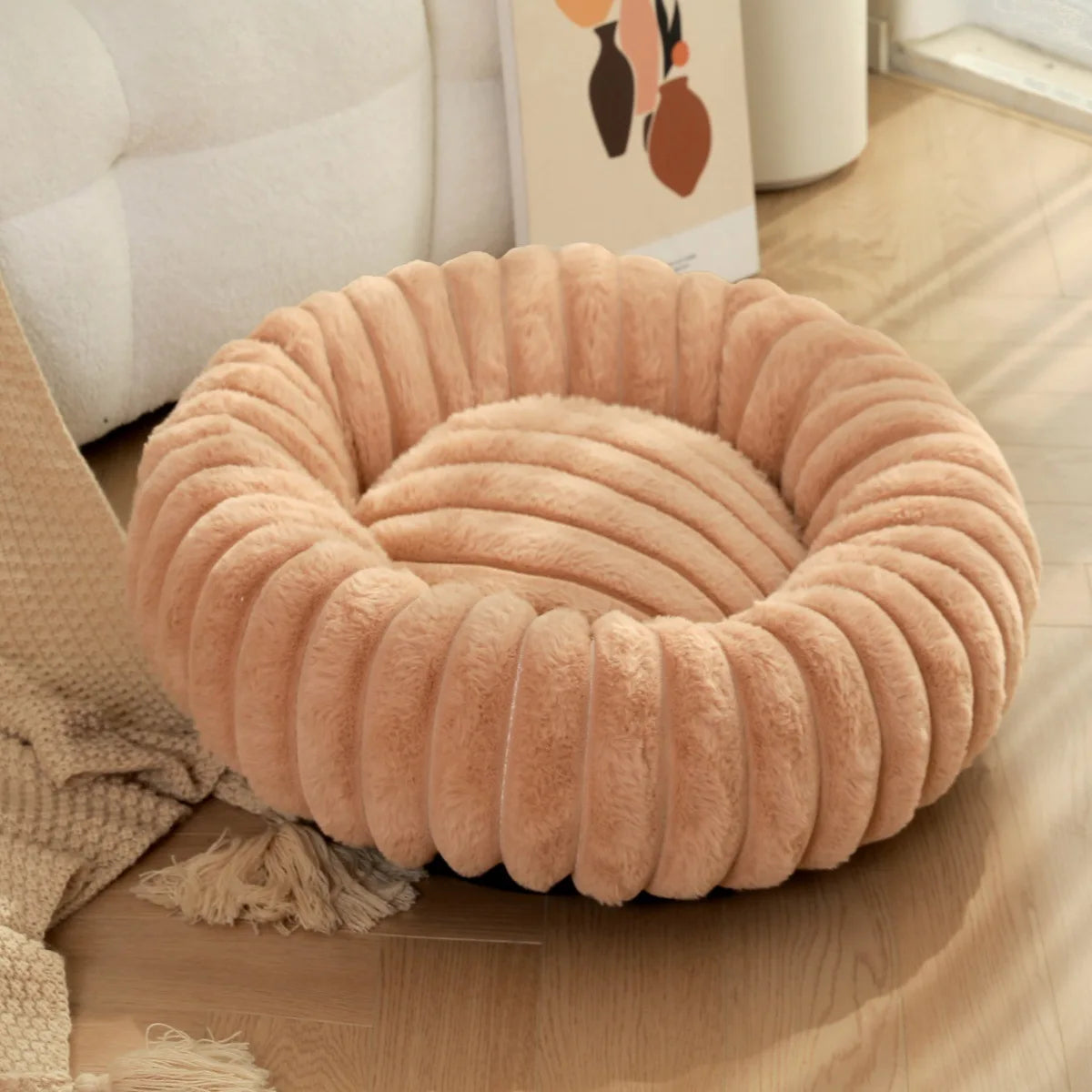 Round Pet Bed for Large Dog, Winter Warm Cat Sofa Bed Washable Large Dog Bed All Seasons Available