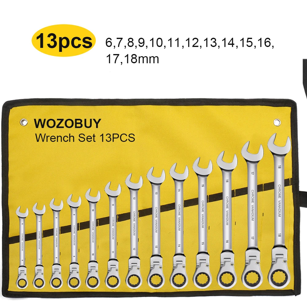 Flex Head Ratcheting Wrench Set, WOZOBUY Metric Cr-V Gear Spanner