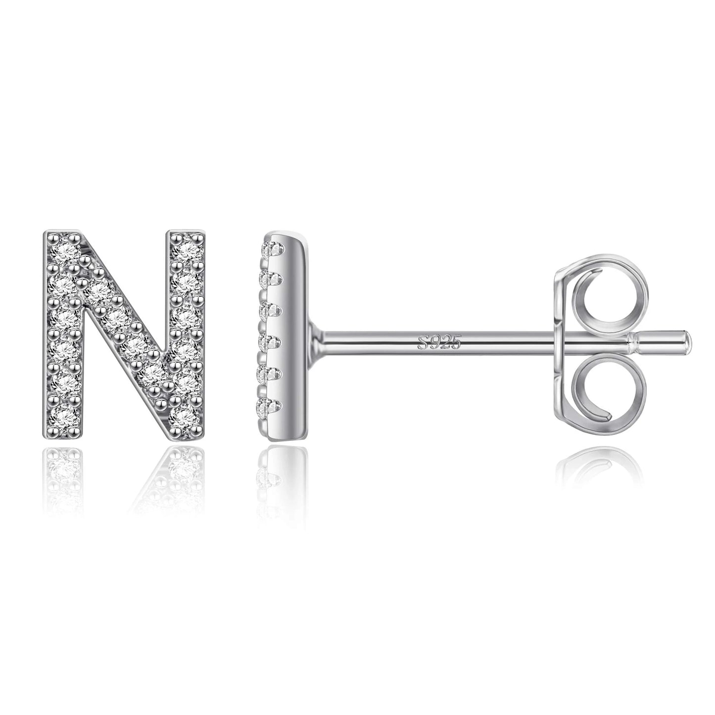 Simple Metal 925 Sterling Silver Letter Earrings with Zircon