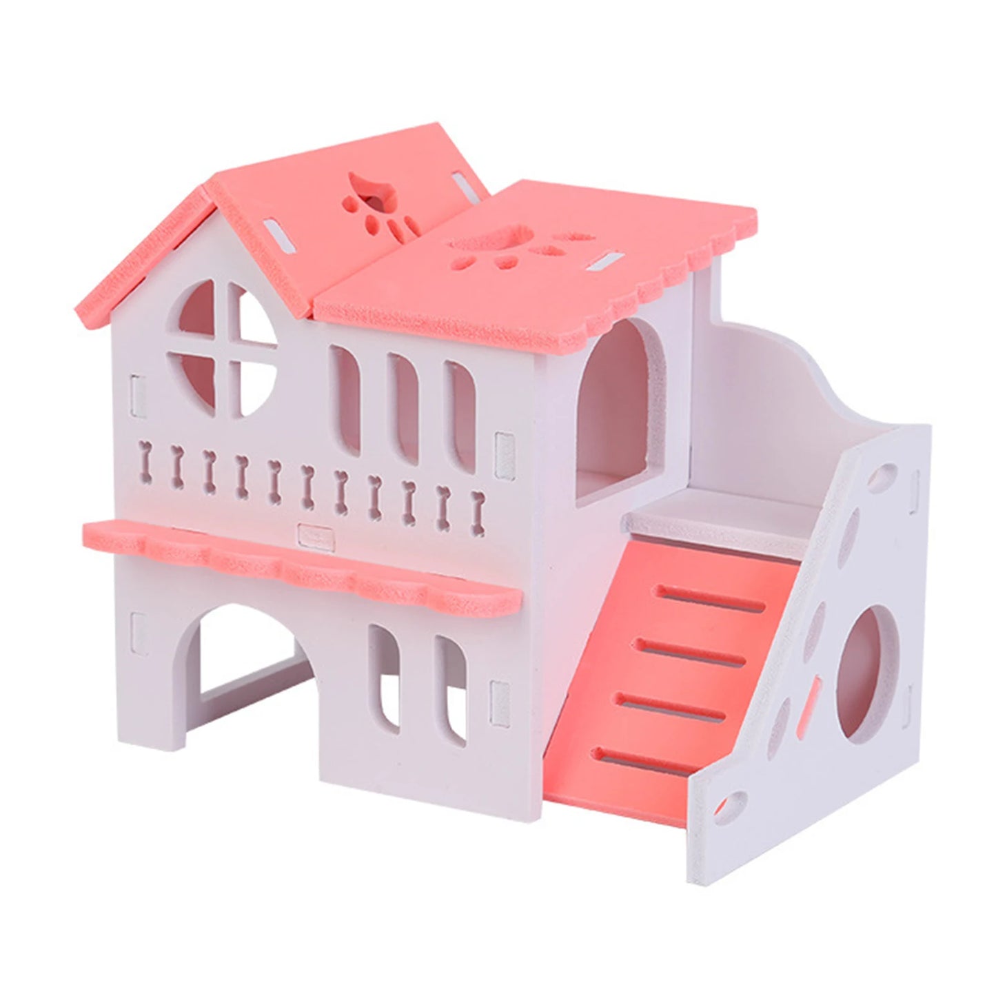 Hamster House Toy Pet Small Animal Hideout Hamster Wooden House 2 Layers With Ladder Design Wooden Hut Play Toys