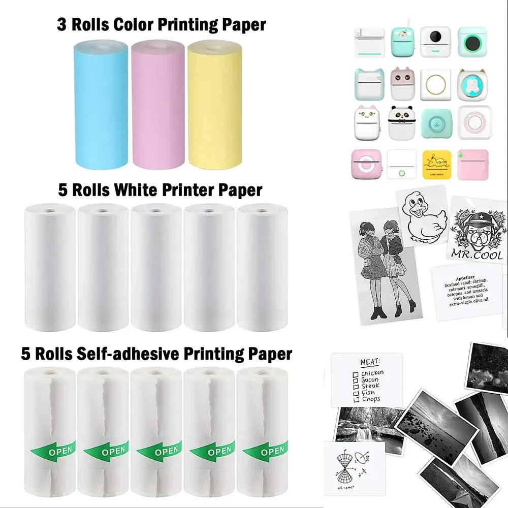 HD Mini Portable Printer 57mm Thermal Paper Self-Adhesive Stickers for Phone Photo Printing