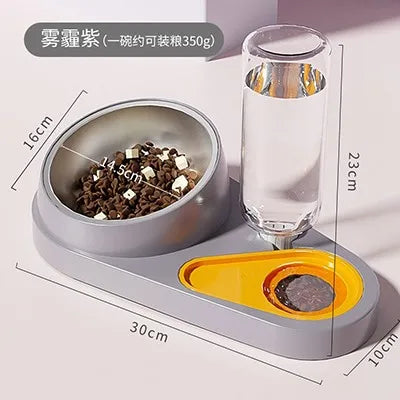 1pcs 2-in-1 automatic cat and dog food dispenser with 15 Β° neck protection feeding bowl