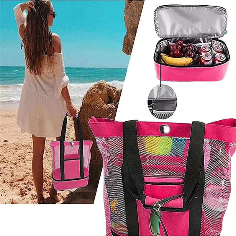 Beach & Picnic Mesh Cooler Bag – Transparent Double-Layer Insulated Tote for Women, Travel & Swim Gear