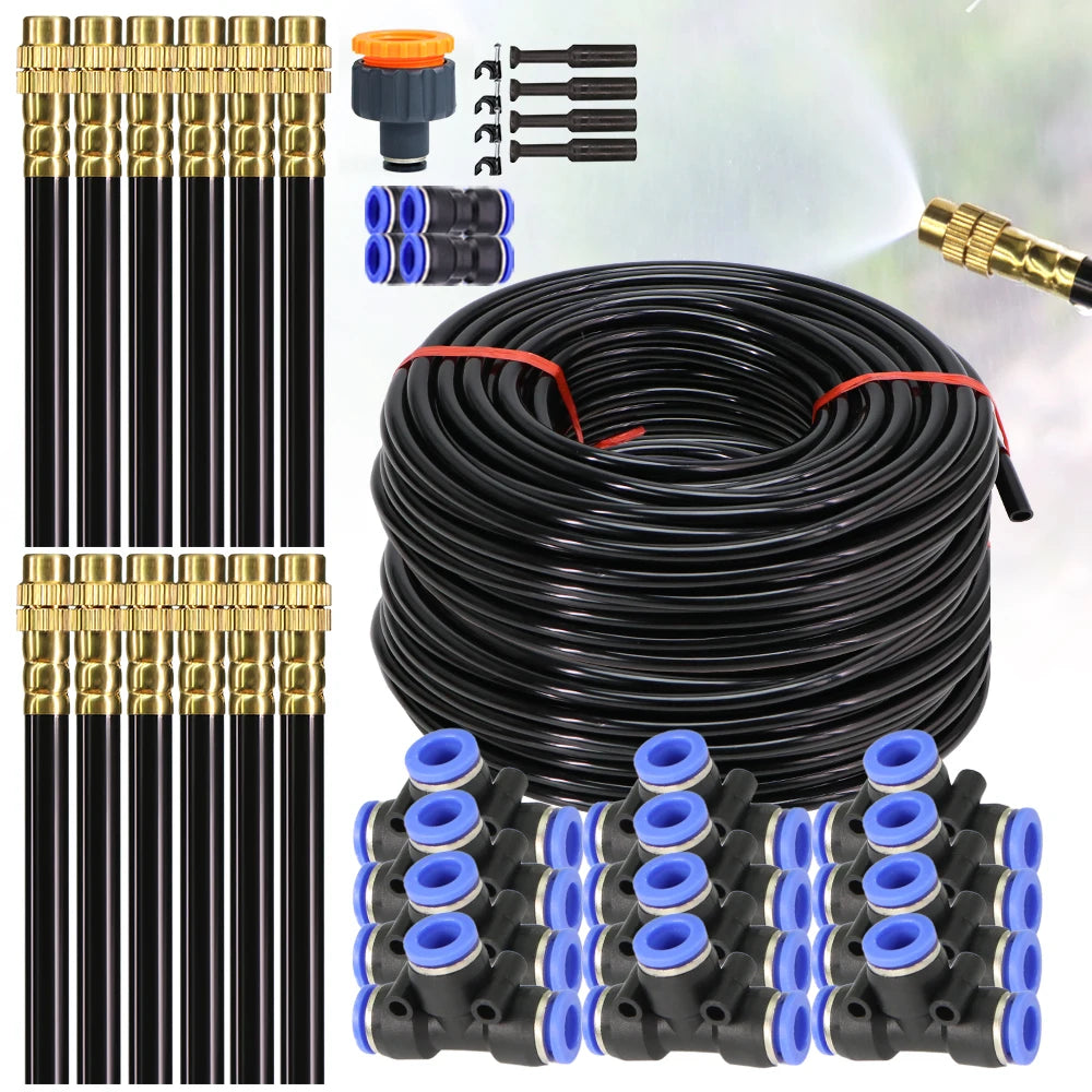 30M to 5M DIY Universal Sprayer Kit with 8mm Hose for Patio Misting Cooling System and Garden Plant Irrigation