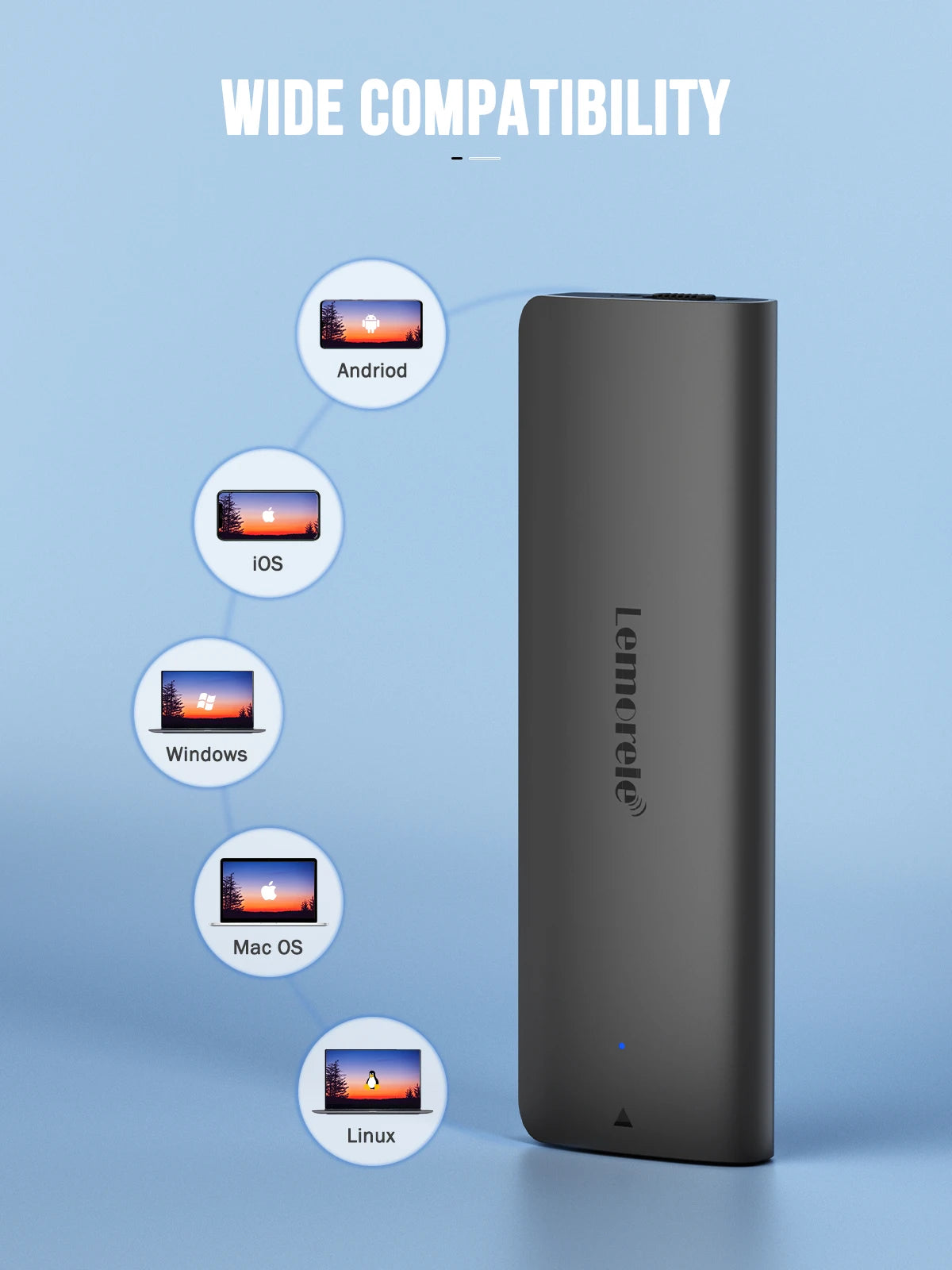 Lemorele M.2 NVMe SSD Enclosure USB 3.1 10Gbps PCIe External Hard Drive Case for M/B+M Key SSDs