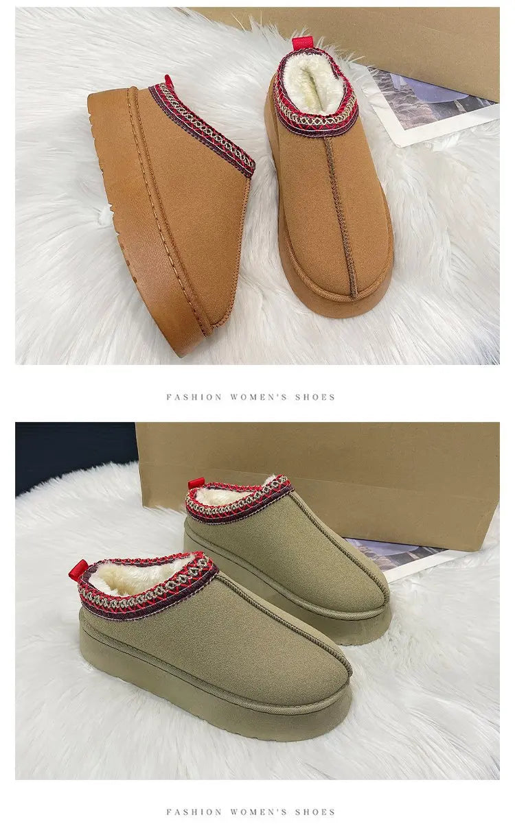 Women's Wool Slippers Warm Sheepskin Platform Shoes 2024