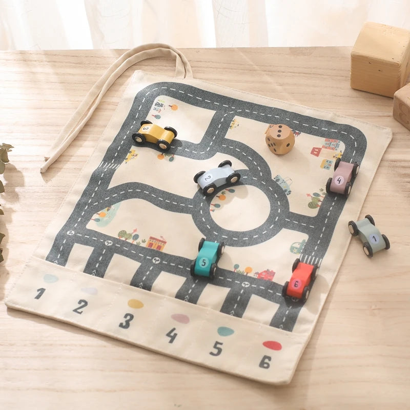 Children's Montessori Traffic Toy Wooden Car Game with Baby City Road Map 35x31 CM Educational Gift for Kids
