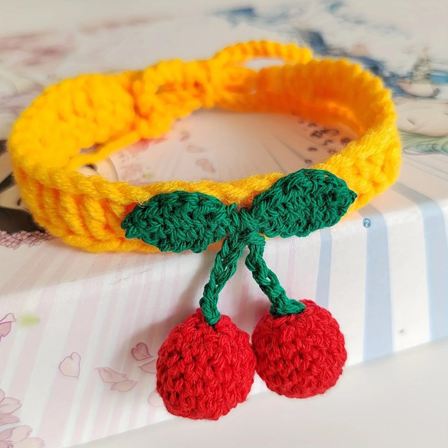 Pet Collar Handmade Knitted Cat Collar With Cherry Decor Cute Cat Necklace Cat Supplies ошейник для кошек para gatos accesorios