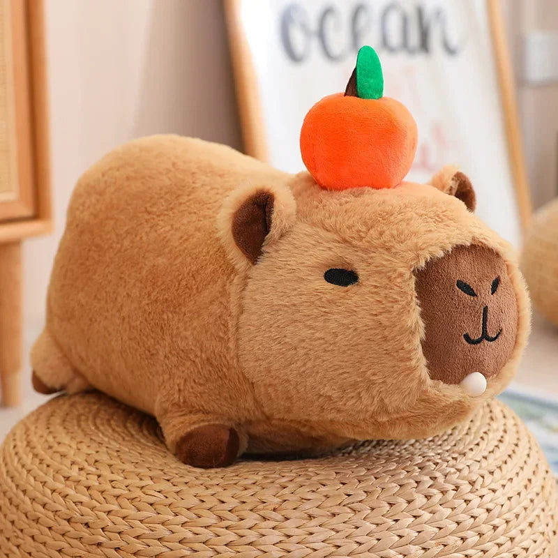 Strawberry Hat Capybara Plush Toy with Turtle Backpack Pendant