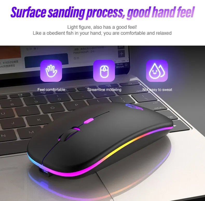 Wireless Mouse Bluetooth and 2.4GHz Dual Modes RGB Ergonomic Silent Click for PC iPad Laptop