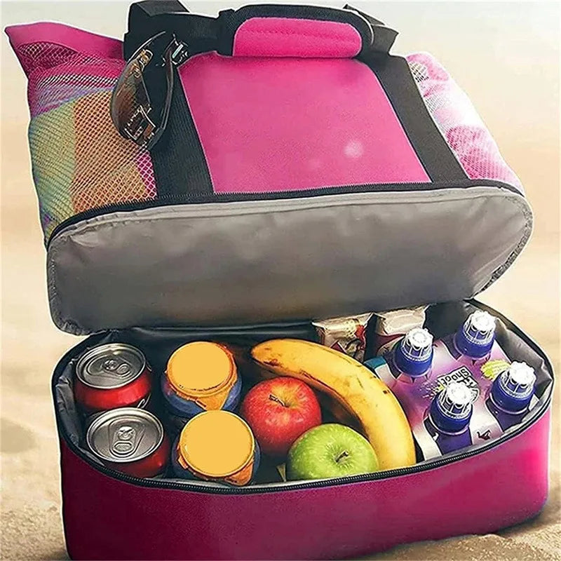 Beach & Picnic Mesh Cooler Bag – Transparent Double-Layer Insulated Tote for Women, Travel & Swim Gear