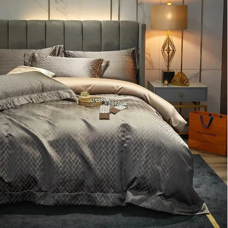 4/6Pcs Luxury Black Gold Jacquard Egyptian Cotton Duvet Set