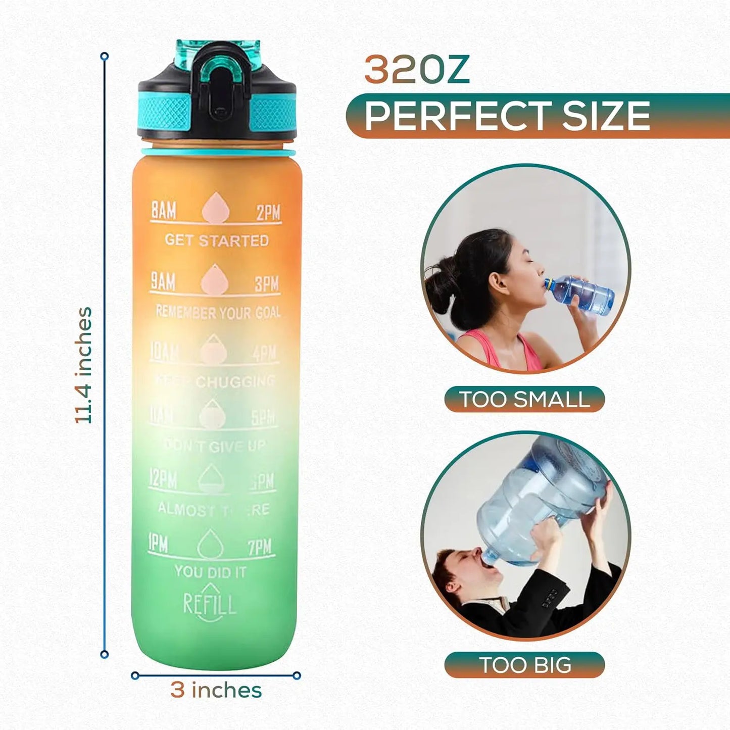 1pc 1000ml Large Capacity Gradient Water Bottle with Straw
