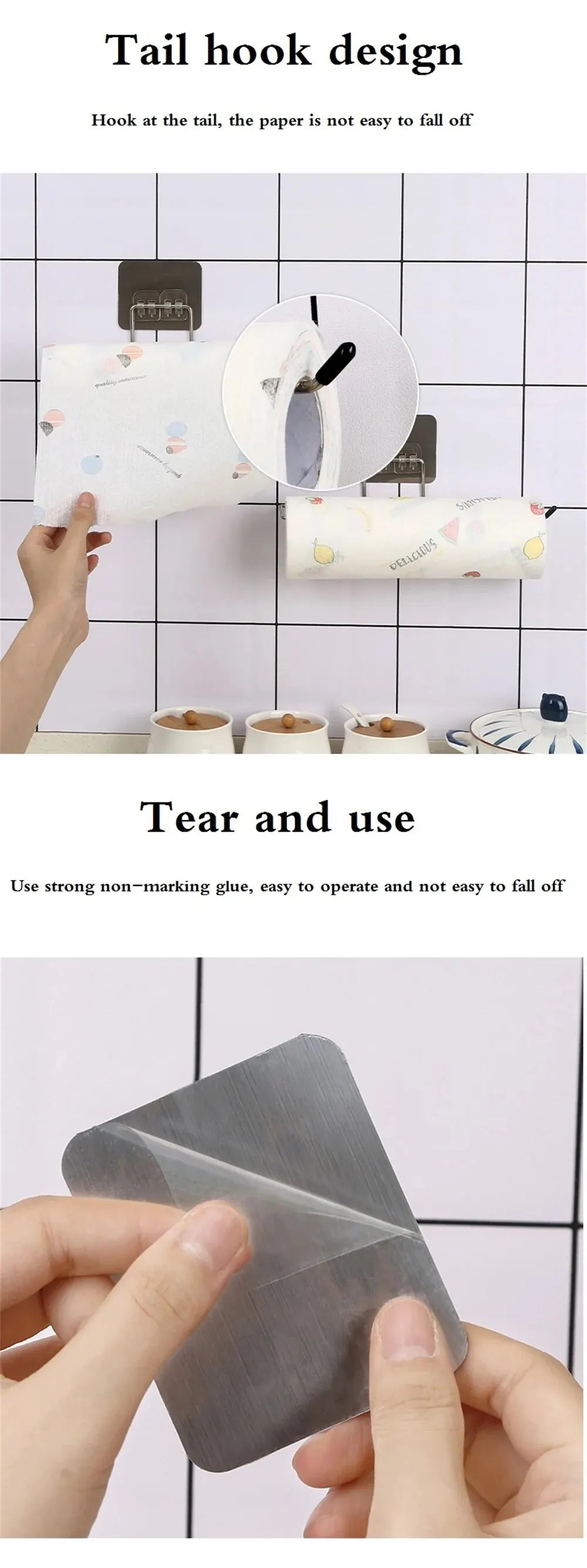 2PCS Kitchen Paper Towel Holder Adhesive Rack for Storage