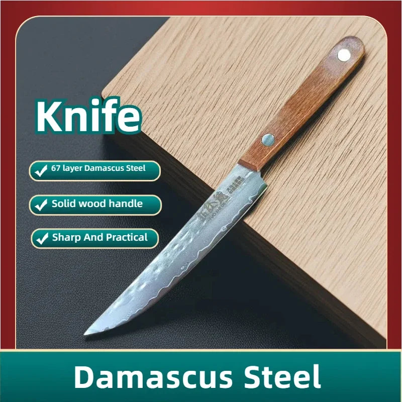 67 Layers Forged Damascus Steel Steak Knife Set with Sharp Fruit Knife and Premium Solid Wood Handle, Available in 1 to 8 Piece Options