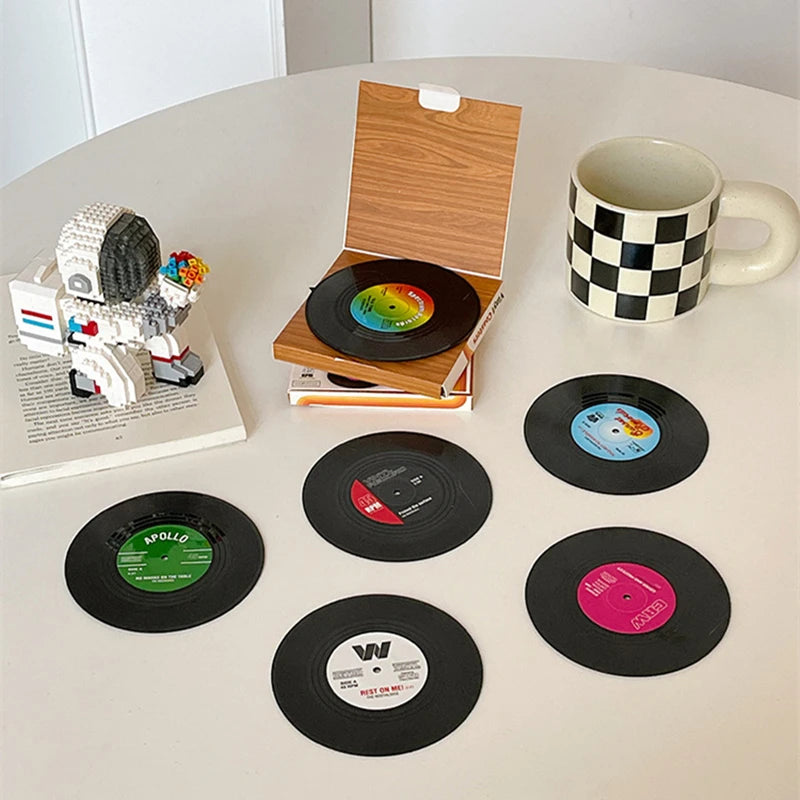 Retro Vinyl Record Coasters Set - Heat Resistant Anti Slip Drink Mats for Home Decor - Available in 6 4 2 Pieces