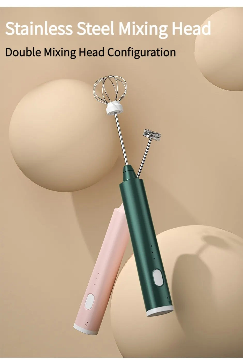 1 PCS USB Rechargeable Handheld Egg Beater 3 Speeds Milk Frother