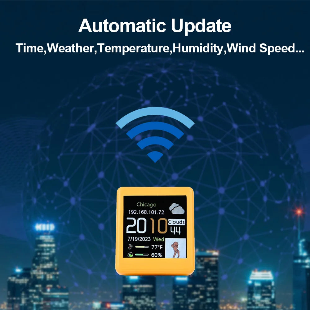 Mini Smart WiFi Weather Station Clock with DIY GIF Animations and Electronic Album for Game Room Decoration