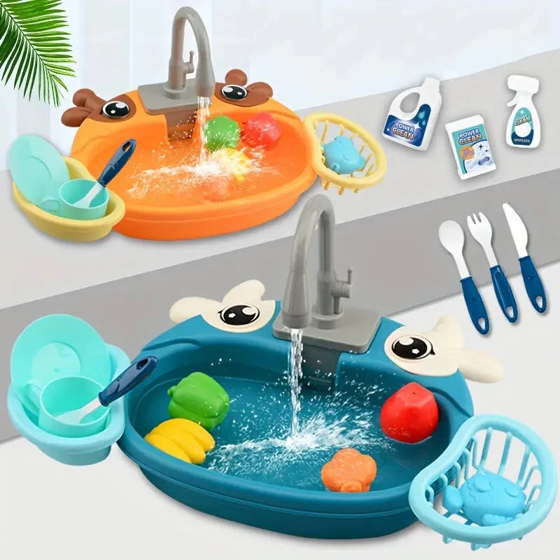 Play House Kitchen Simulation Set with Electric Faucet for Parent-Child Interaction