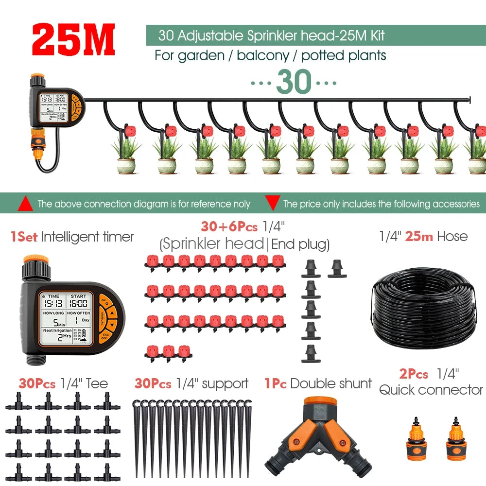 Garden Smart Timer Irrigation Set 5-50M 1/4 inch IPX5 Waterproof Automatic Watering Controller for Lawns and Plants