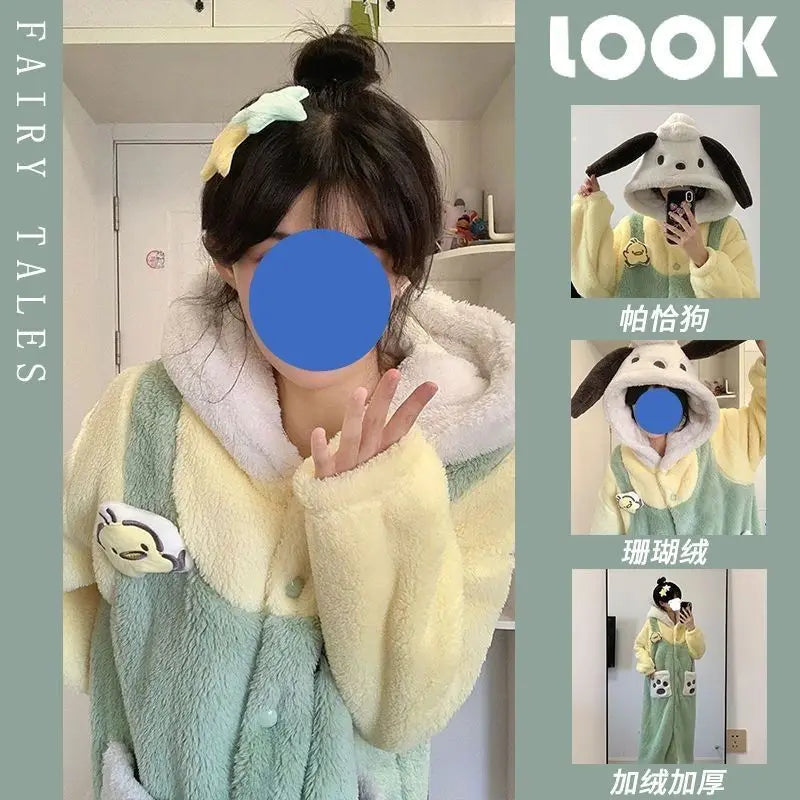 Cute Capibara Pajamas Robe Winter Nightgown Coral Fleece Soft Bathrobe Christmas Gifts