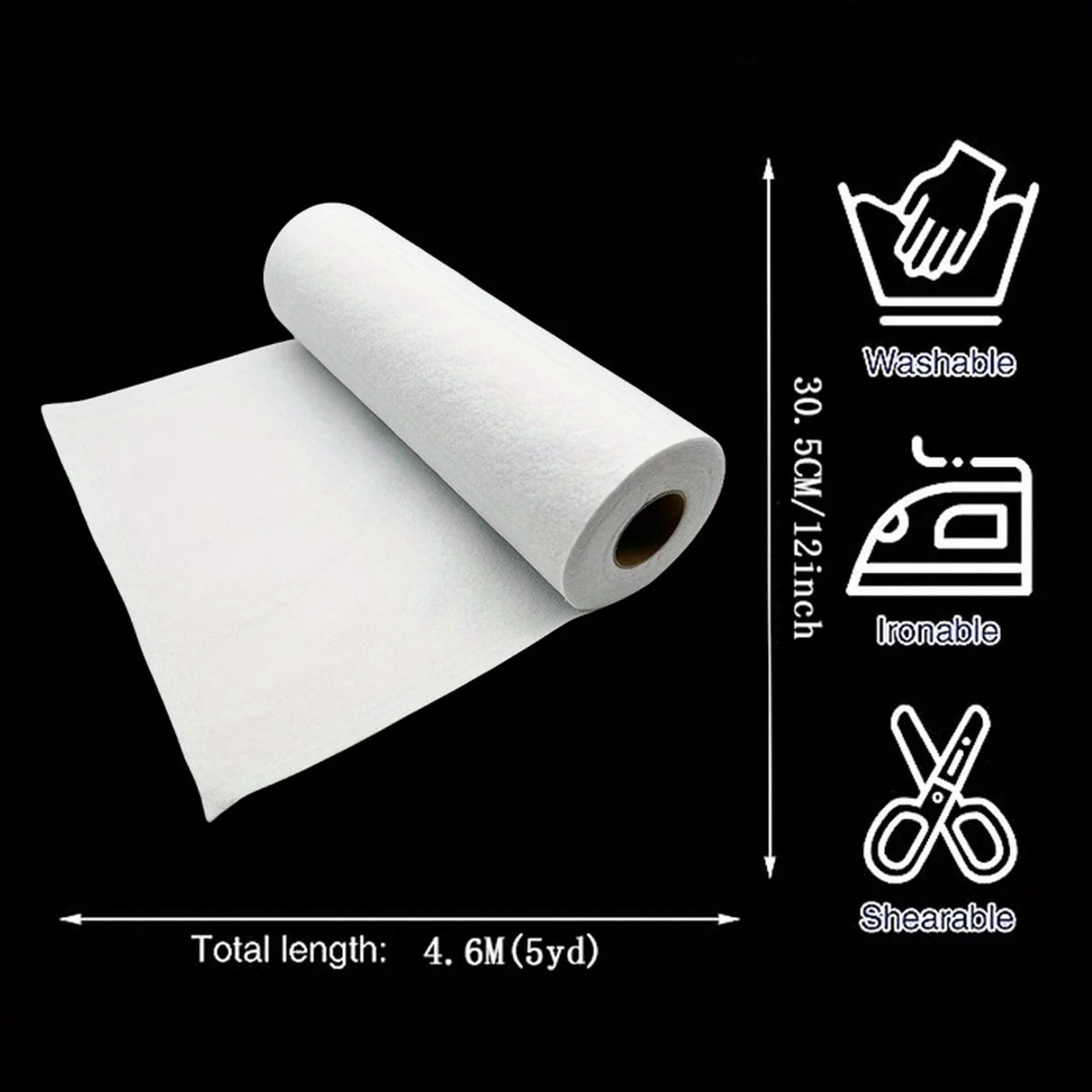 Iron On Fusible Fleece Interfacing Roll 12 Inch by 5 Yard Non Woven Batting for Sewing Crafting and Quilting