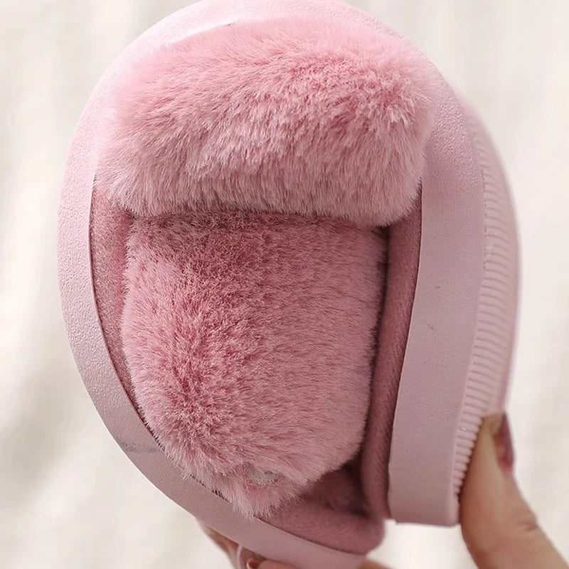 Winter Cross Imitation Rabbit Fur Slippers for Women
